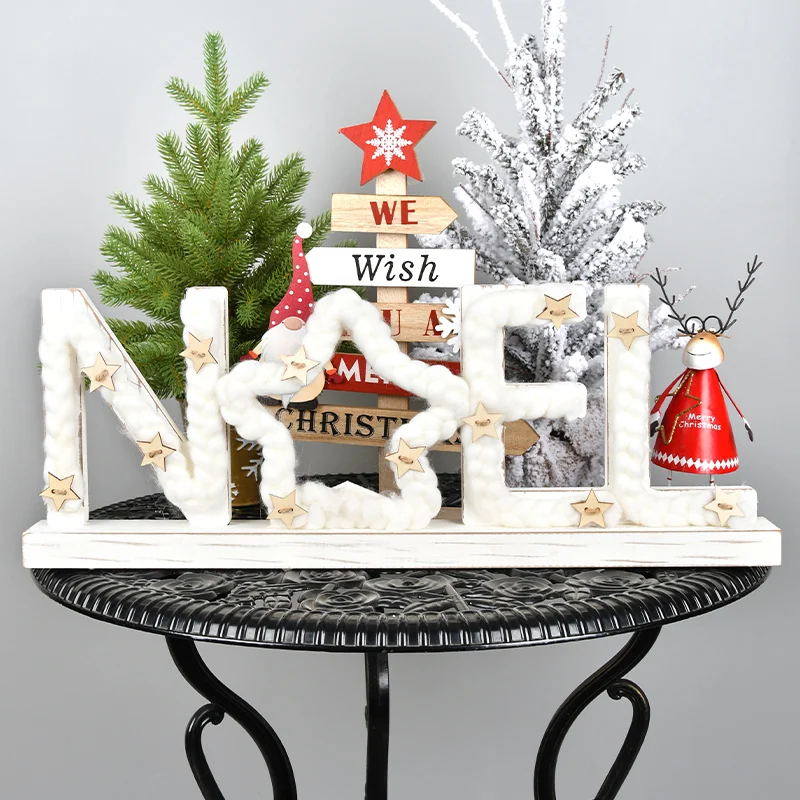 Nordic Christmas Decorations NOEL Creative Wooden Luminous Letter Plaque Tabletop Decorations Window Scene Decoration Ornaments