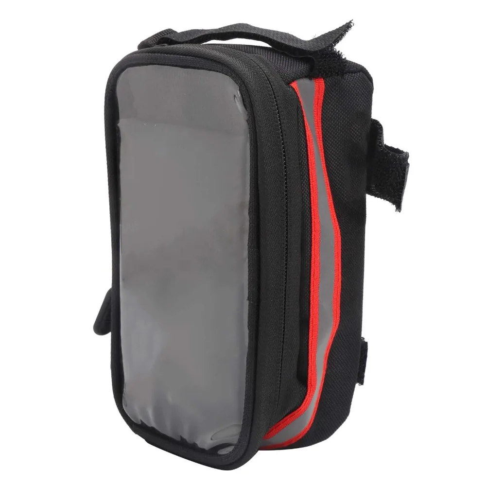 600D Nylon , TPU Bike Touchscreen Phone Bag Hook and Loop Straps Easy Installation Bike Top Tube Bag with Reflective Side Strips