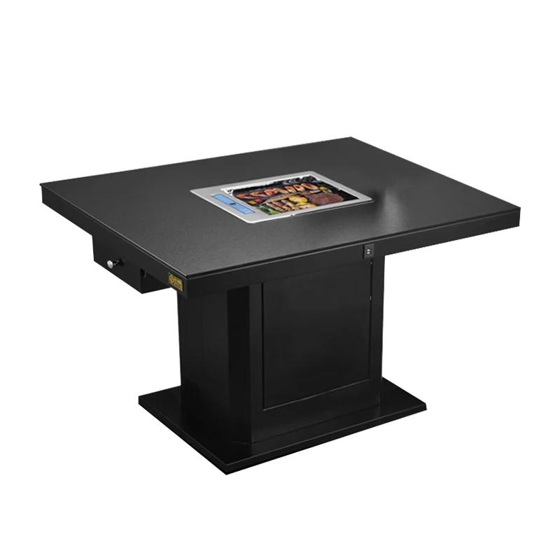 Custom indoor dining room furniture smokeless hot pot Korean barbecue grill table powder painted iron Korean style