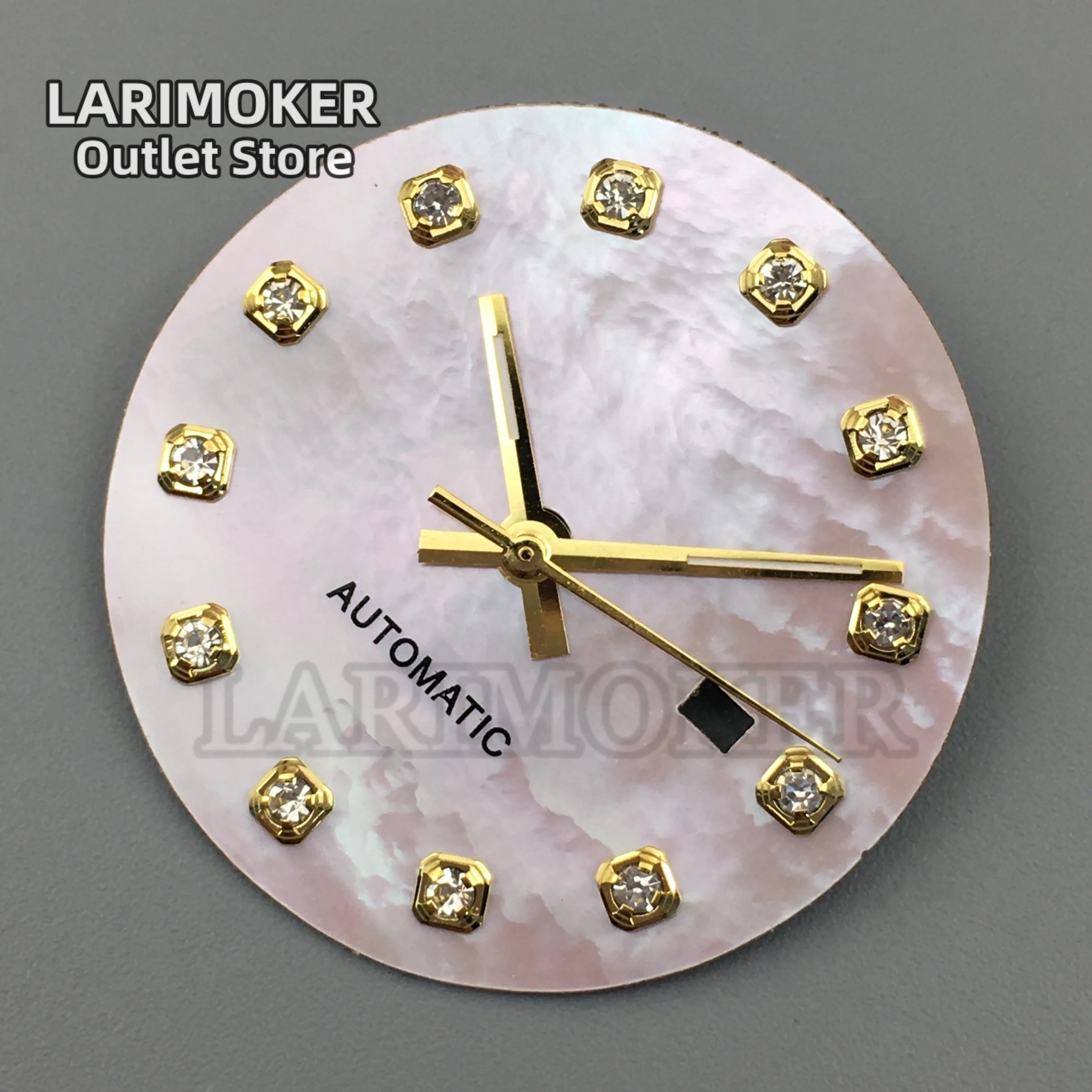 LARIMOKER NH05 24.5MM Watch Dial Hand Sunburst/White Pearl Shell Dial Diamond Index Fit NH05 Movement Women Watches