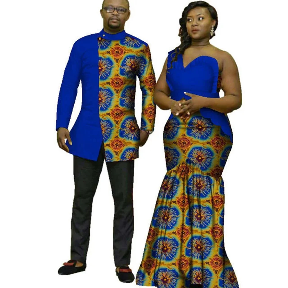 Sale!!! African Shirts for Men Dashik Top and Matching Couple Outfits Bazin Riche Women Long Dresses for Wedding Party Vestidos