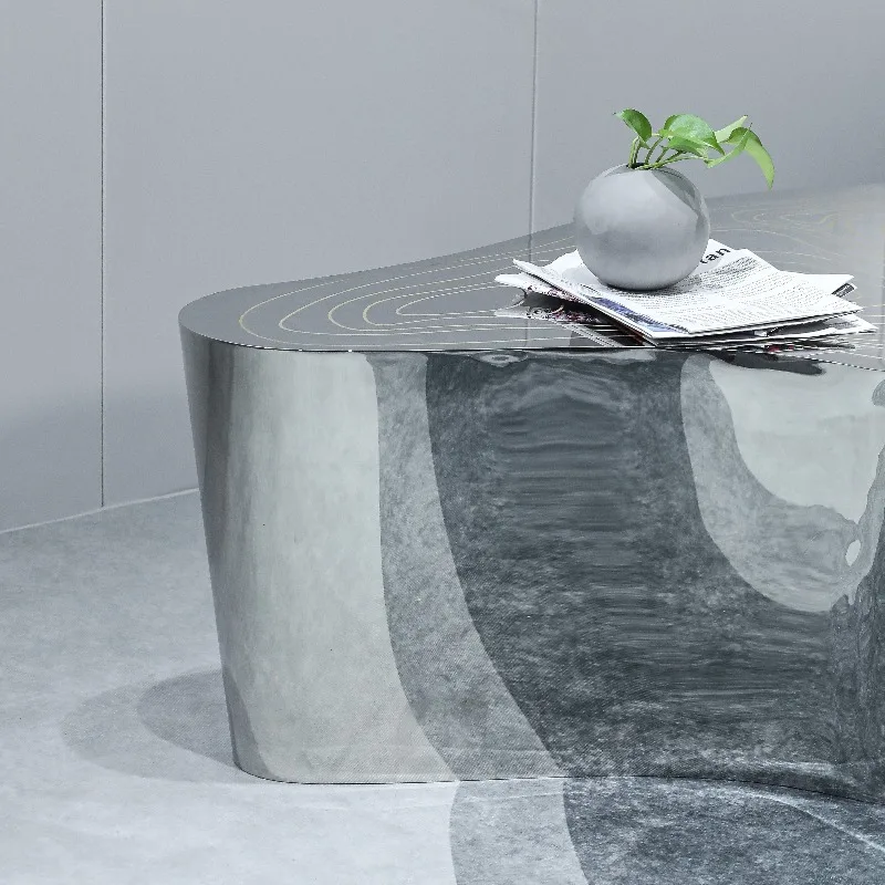 

#Modern Minimalist Durable Stainless Steel Coffee Dining Table Set Abstract Glossy Metal Furniture