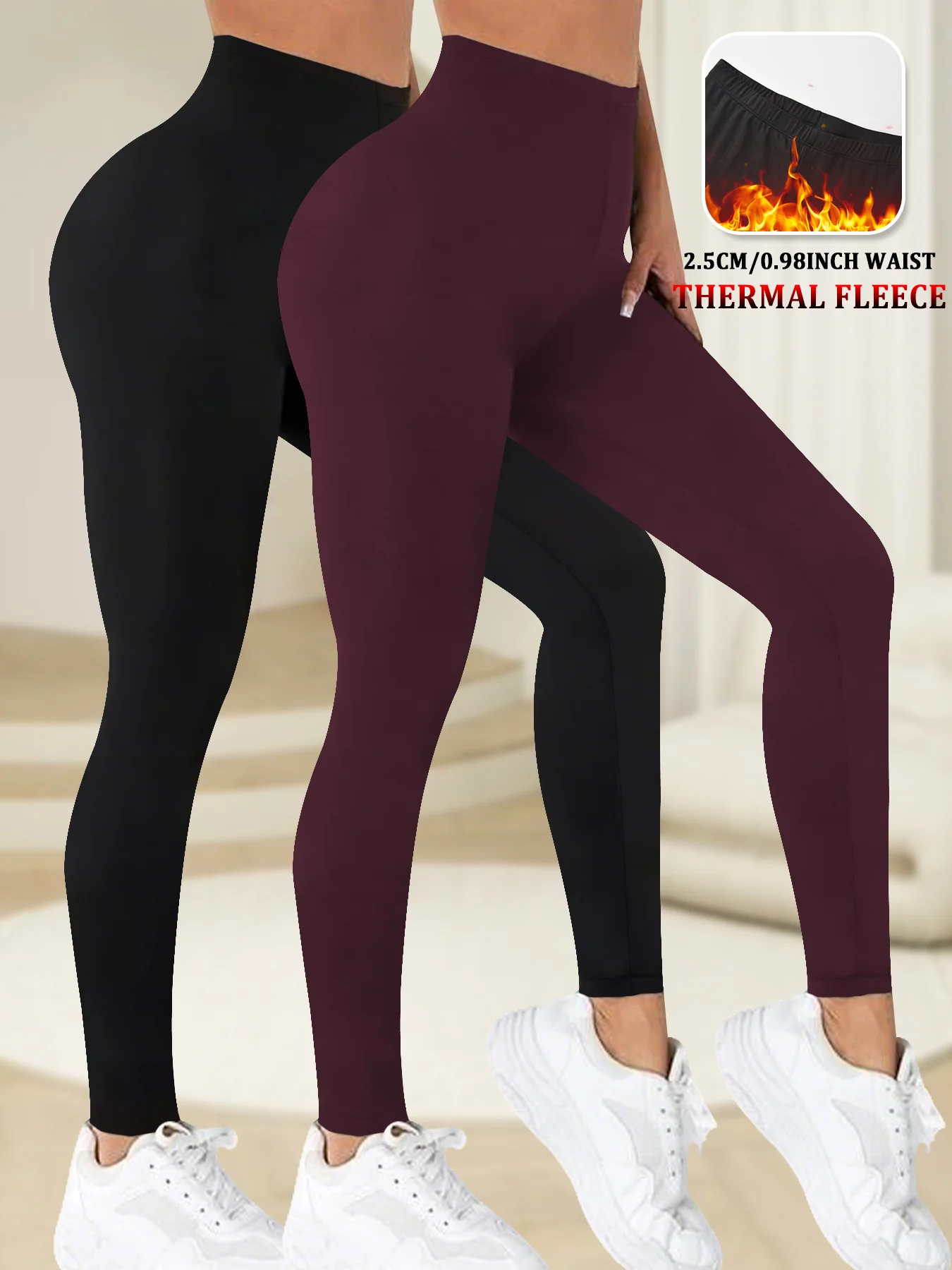

2 pack Thermal running leggings with fleece interior for women Low Rise design provides warmth and comfort for winter workouts