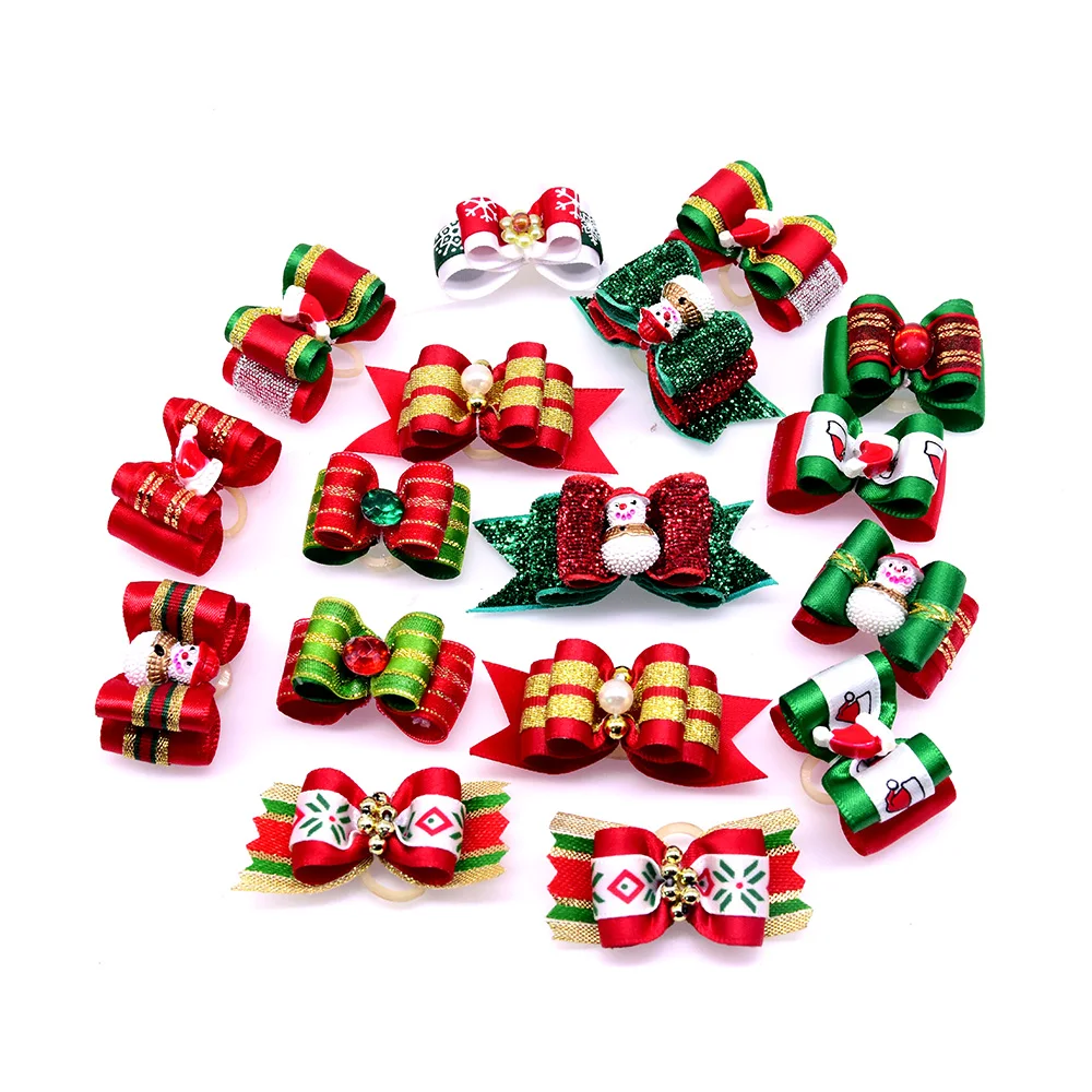 20 Pcs Dog Cat Hair Bows Christmas Pet Dog Cat Hair Bows Rubber Bands Small Dog Pet Grooming Pet Accessories Dog Supplier