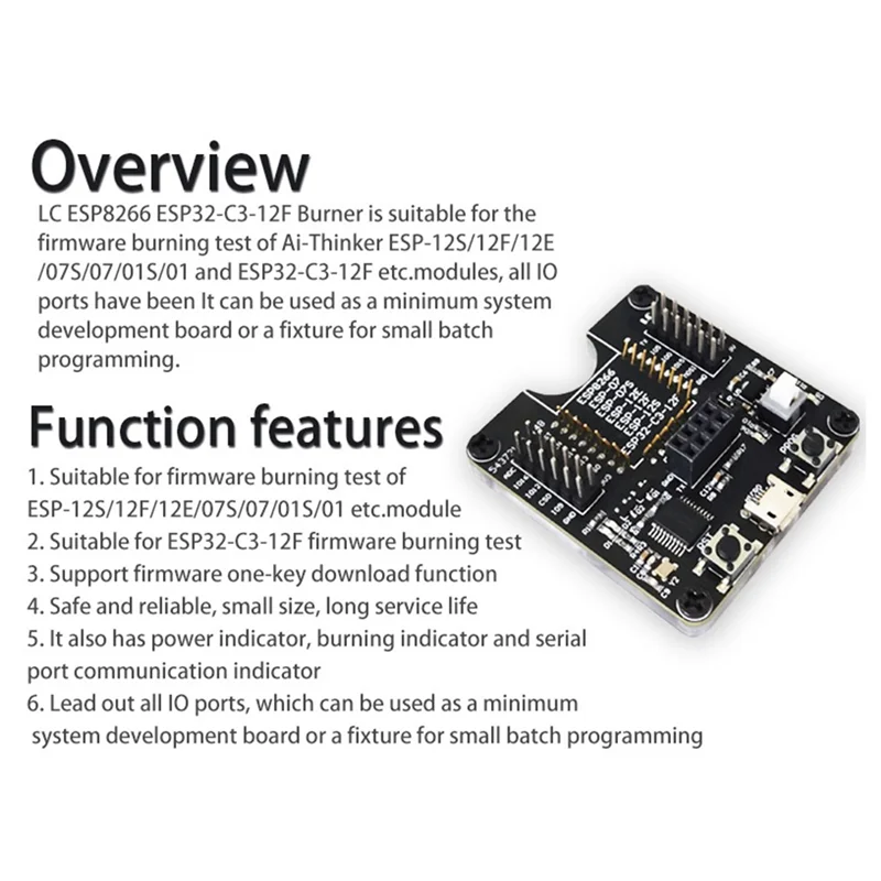 1 шт. ESP8266 модуль тестовой стойки, программатор, черная печатная плата, поддержка ESP-01 01S 12 ESP32-C3-12F, многофункциональный портативный модуль-BTFL