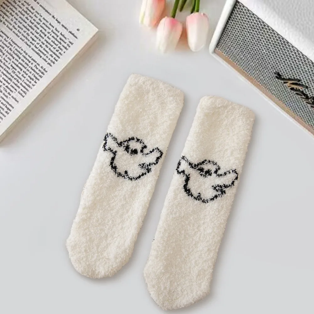 Soft Coral Fleece Fuzzy Socks Thickened Jacquard Mid-Calf Socks Warm Cozy Halloween Print Warm Slipper Socks Halloween Party