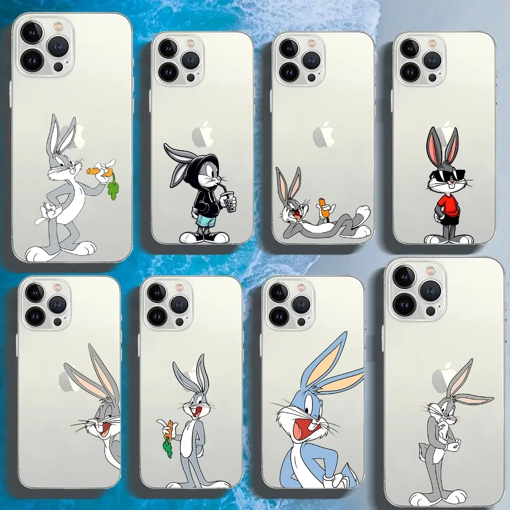 Funny B-bugs Cartoon B-bunny-y Phone Case For Iphone 16 15 11 13 14 Pro Max 7 8 Plus X Xr Xs Max Se2020 12mini Transparent Cover