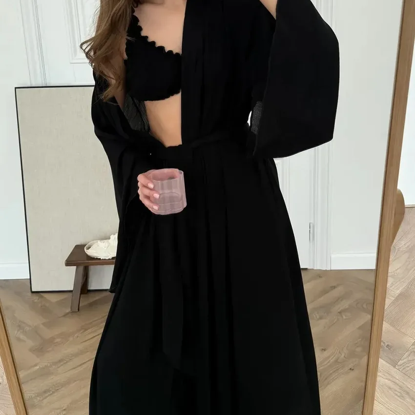 

Satin Ruffle Trim Cami Top Wide Leg Pants Set Slim Fit Sleeveless 2026 Summer Elegant Women Outfit Cozy Chic Lady Co-ord Set