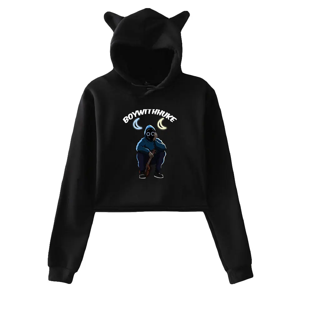 Boywithuke TOXIC IDGAF Understand Merch Cat Cropped Hoodies Women/Girl Hooded Crop Tops Loose Sweatshirt