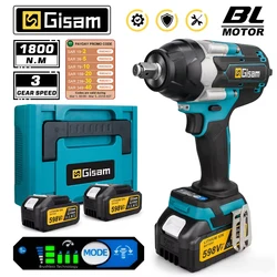 Gisam 1800N.M Torque Brushless Electric Impact Wrench 1/2 inch Screwdriver Cordless Wrench Power Tools For Makita 18V Battery