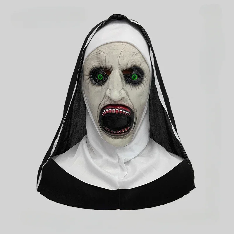Maschera da suora Urlo Horror Fantasma Viso Copricapo Spaventoso Maschera da travestimento Festa di Halloween Parodia Puntelli Casa stregata Decorazione cosplay