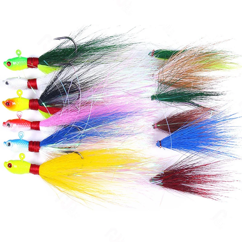 

1 piece 7g 10g 14g 21g 28g Bass Fishing Lure Buck Tail Jig Hook Bait Deer Hair Feather Hook Beard Jigging Lure for Fishing