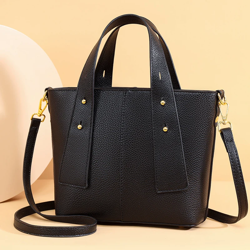 

Luxury 100% Genuine Leather Tote Bag Female High Quality Solid color Cow Leather handbag Women Brand Shoulder Crossbody Bags