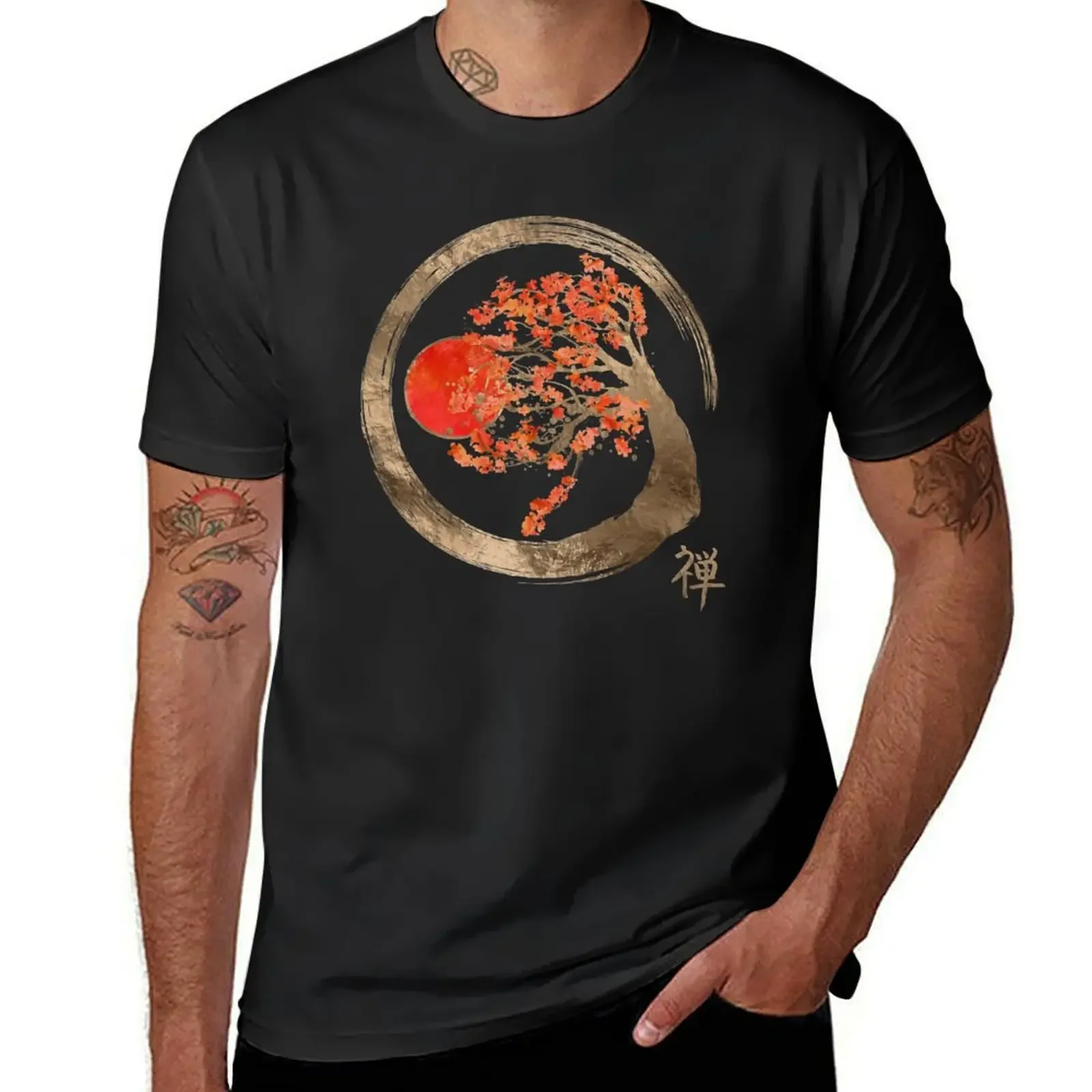 

Zen Enso Circle and Golden Sakura Tree T-Shirt oversized blanks animal prinfor boys rapper graphic tees t shirt men