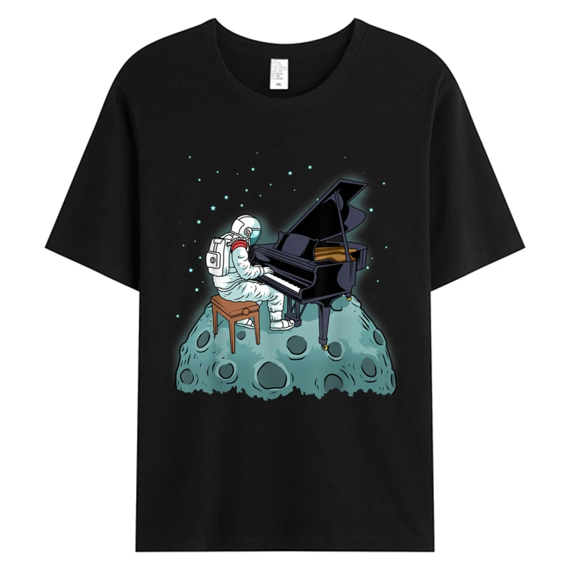 

Grand Piano Tops Pianist Gift Astronaut Music Piano Men's Cotton Fabric Casual Holiday O-neck Tshirt 5XL T-shirts Black