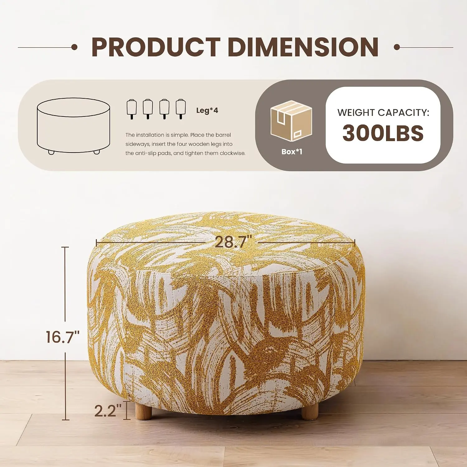 Round Ottoman Coffee Table Stool No Storage, Customized