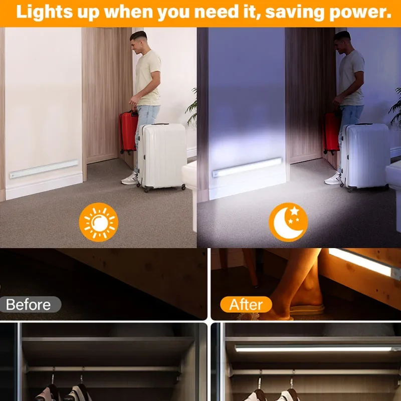 Night Light Motion Sensor LED USB Rechargeable 1000mAh Battery Cabinet Lamp 3 Colors Dimming For Bedroom Kitchen Light
