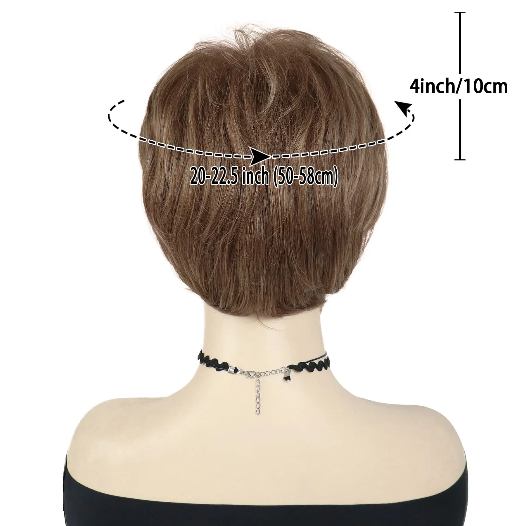 شعر مستعار اصطناعي بقص عابث للنساء، شعر مستعار بني قصير مع غرة، مظهر طبيعي، شعر مستعار بديل لشعر السيدة العجوز، زي يومي
