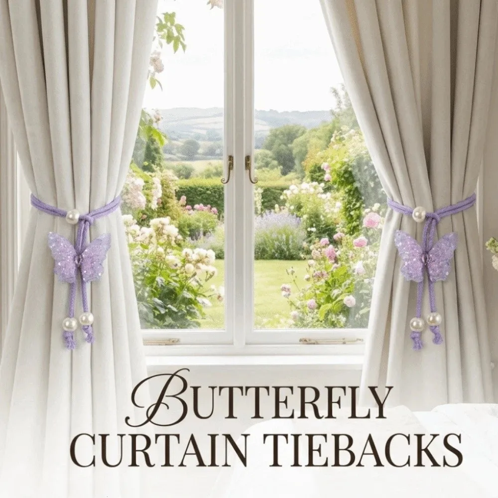 Sequin Butterfly Shaped Curtain Tieback Adjustable Handmade Creative Curtain Straps Decorative Artificial Pearl Curtain Buckle