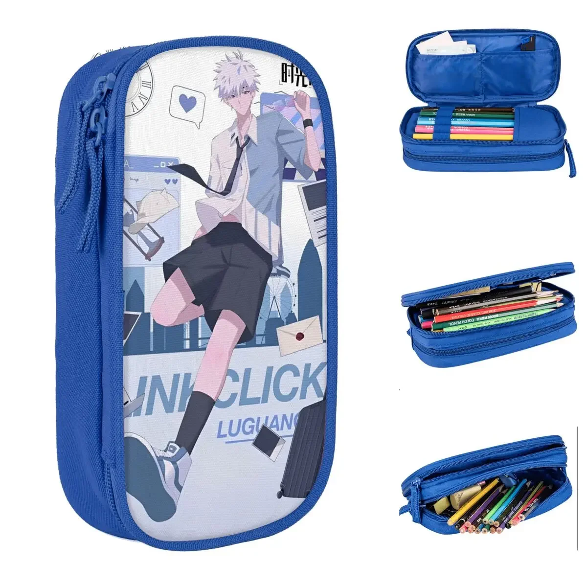 

Creative Link Click Cartoon Pencil Cases Lu Guang Pencil Pouch Pen Box for Girl Boy Large Storage Bag Office Zipper Stationery