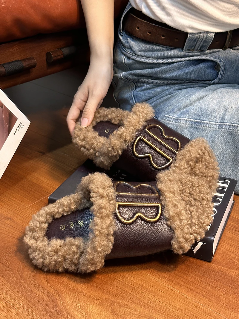 

Кожаные женские тапочки из овечьей шерсти носят новые джинсовые носки Birkenstocks на толстой подошве с открытым носком