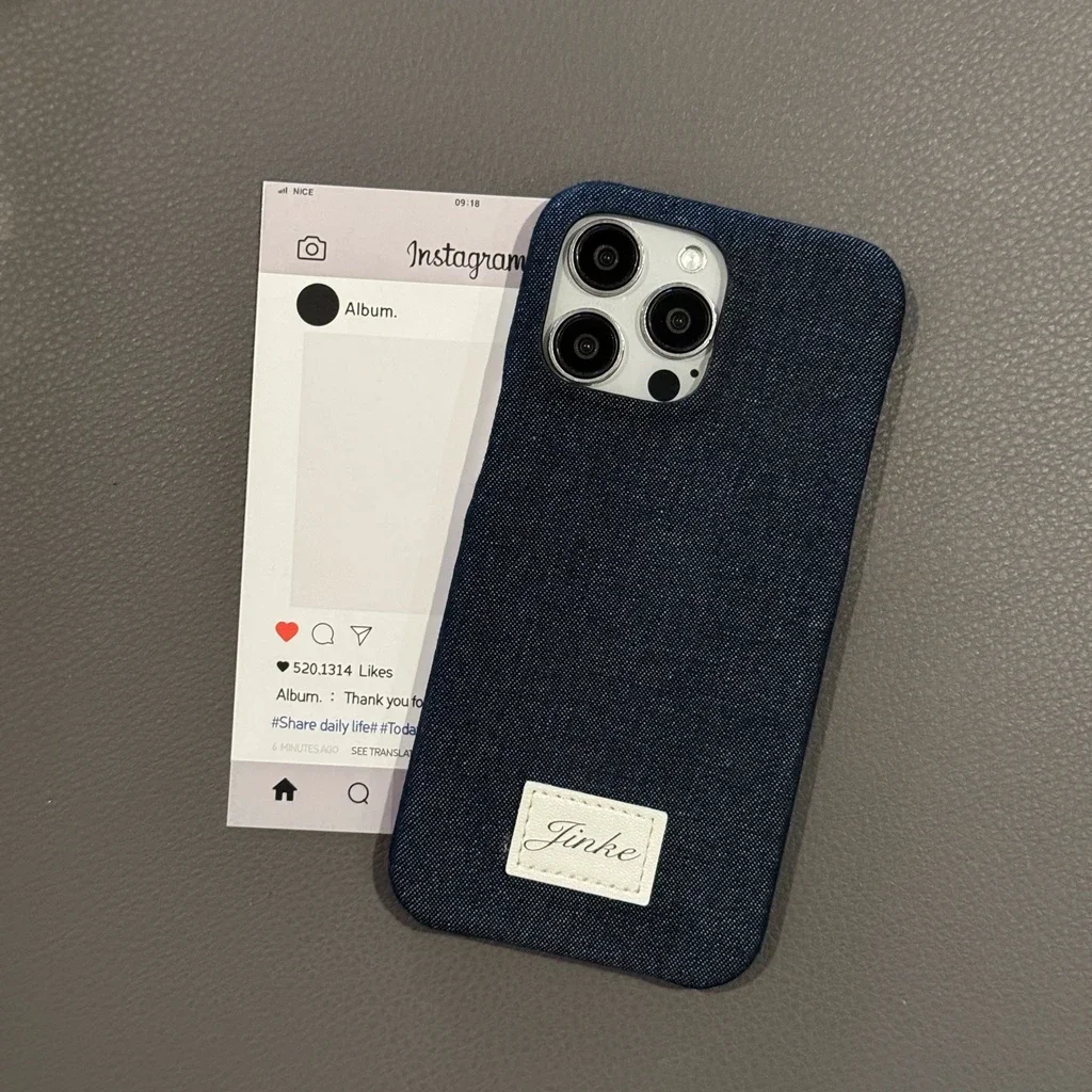 Simplicity Blue Denim Matte Shockproof Protective Phone Cover Case for iPhone 16 15 14 13 12 11 Pro Max