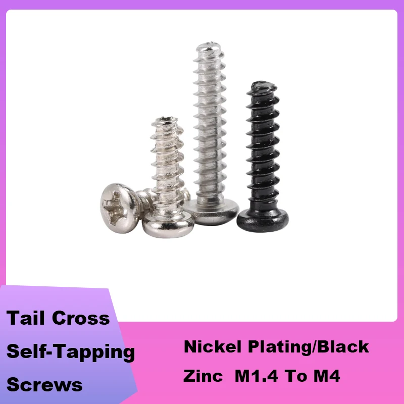 Nickel Plating/Black Zinc Flat Tail Cross Self-Tapping Screws Hardened Phillips Pan Round Head Screw M1.4 M1.7 M2 M2.3 To M4