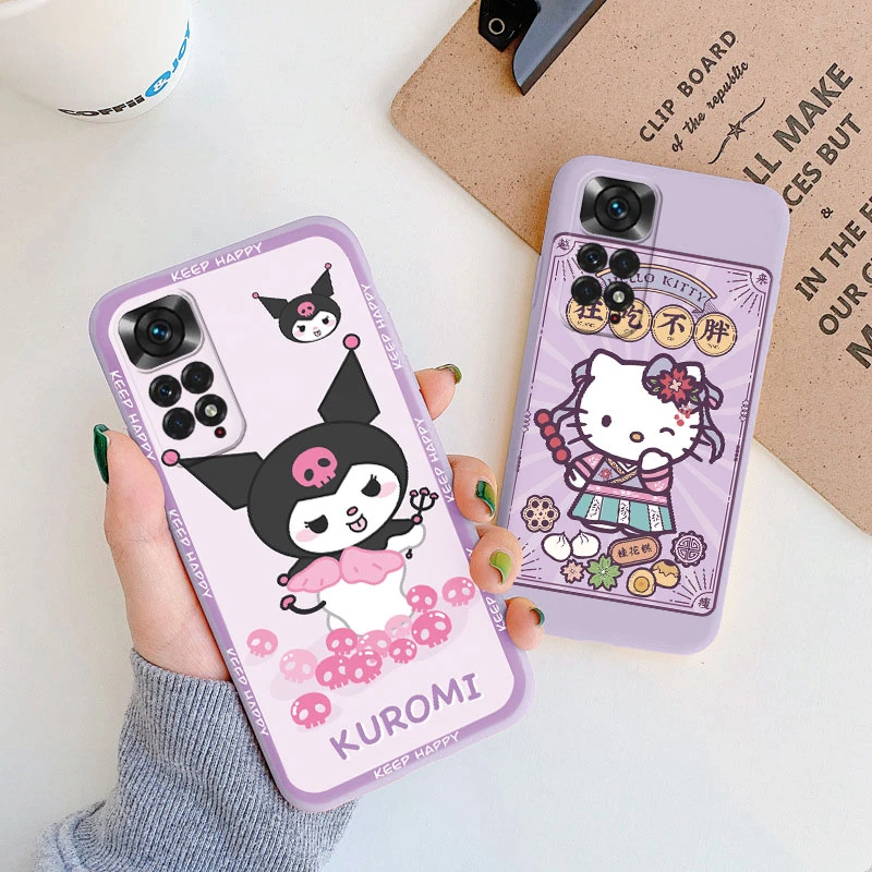 Cute Phone Case For Xiaomi Redmi Note 11 11S 12 Not11 Note12 Pro 4G Girl Kuromi Hello Kitty Anime Silicone Soft TPU Back Cover