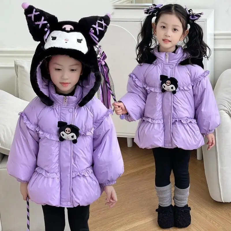 

Kuromi Girls' Down Jacket Children's Winter Thick Duck Down Jacket Hello Kitty Kids Snowsuit Sweet Lolita Long Outerwear Gift