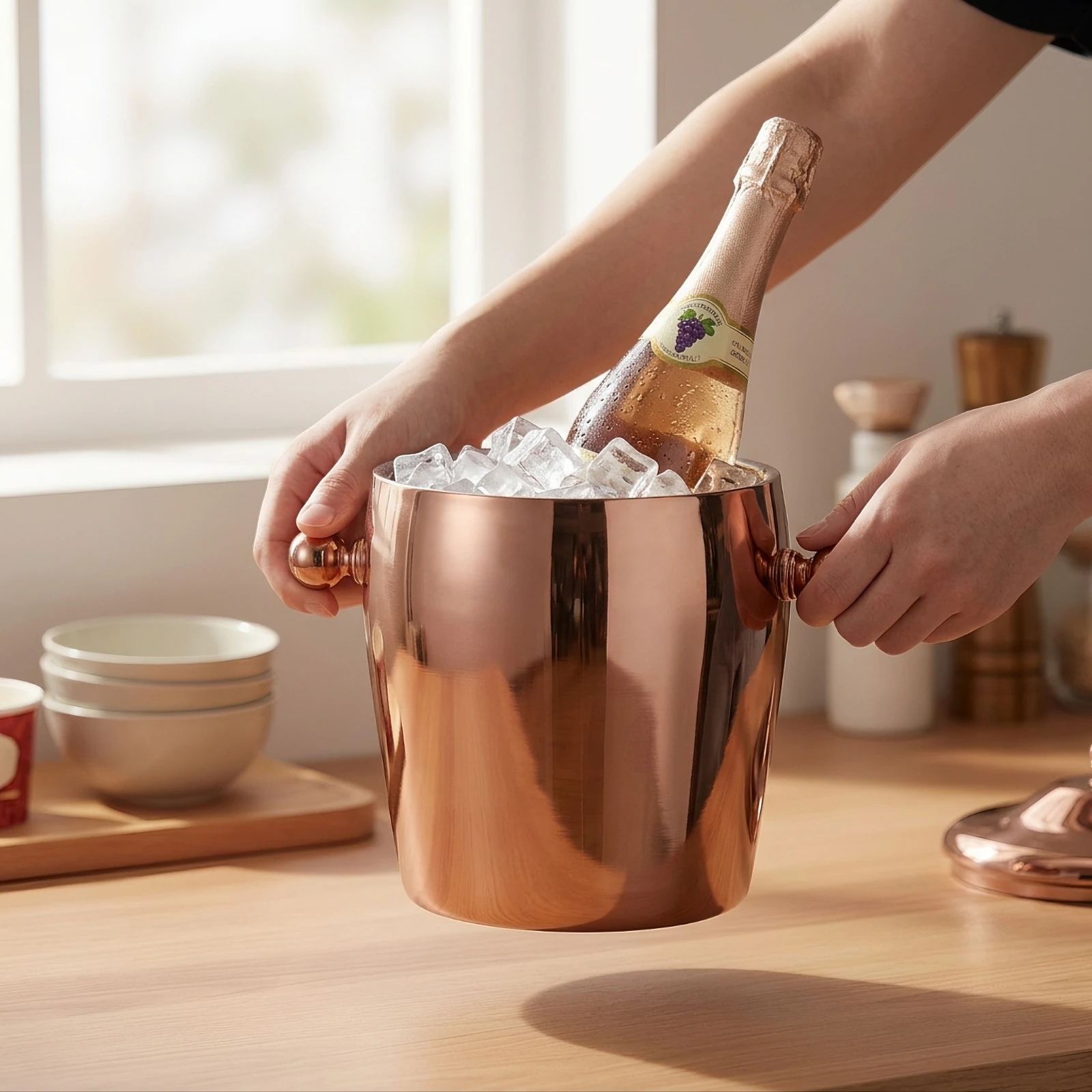 Ice Container with Lid Polished Double-Wall Ice Container Sleek Sturdy for Hosts, Home Bar, Parties