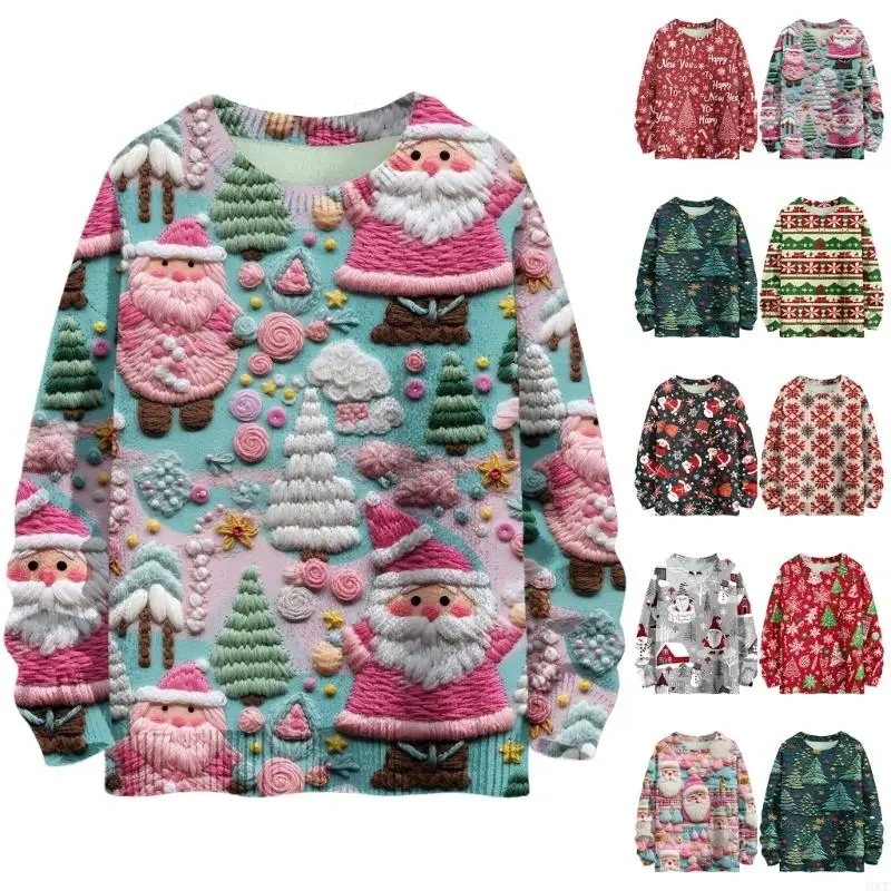 

Women's 3 D Christmas Printed Pullover Autumn Winter Long Sleeve Round Neck Sweatshirt Adults Teens Tops for Festival Party Wear