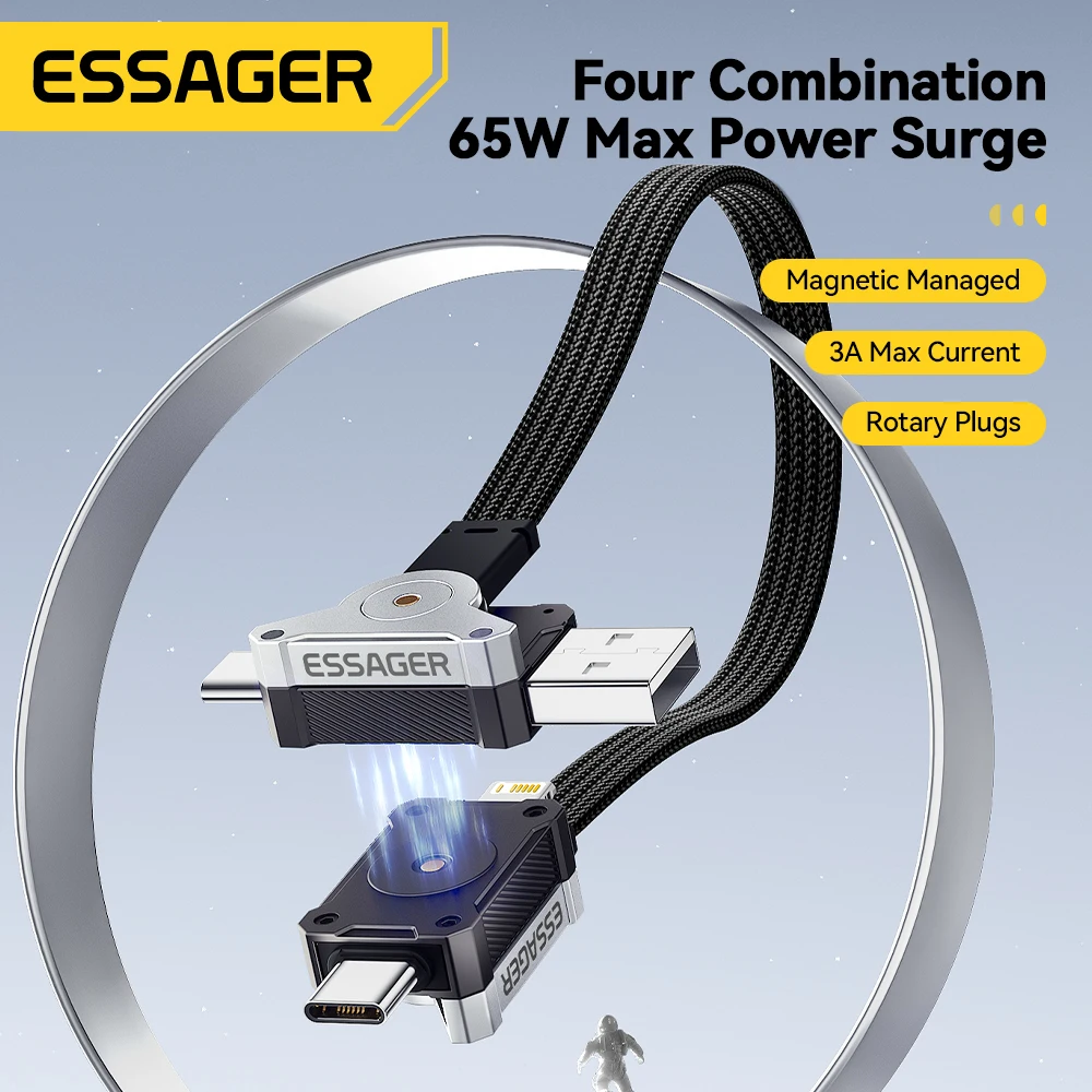 Essager 65W 4 in 1 USB C Cable Mecha Fast Charging Cable for iPhone 16 15 14 Macbook Type C Multi Port Quick Charge Wire