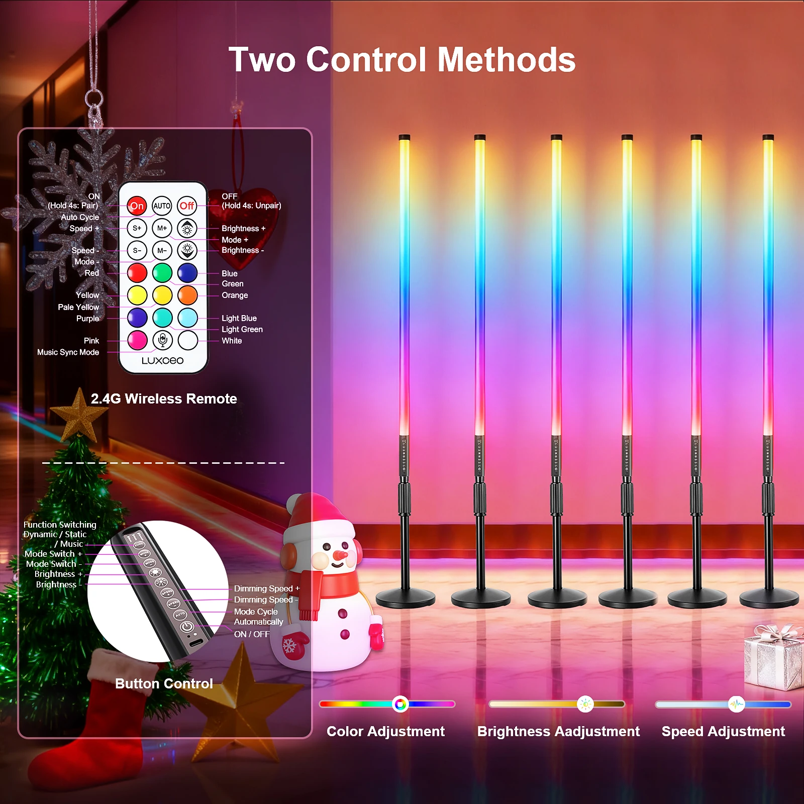 LUXCEO 4pcs 120cm RGB Atmosphere Lamp 5W Background light Sticks led Bars Wand Video Photography Decor Lighting for Home Party