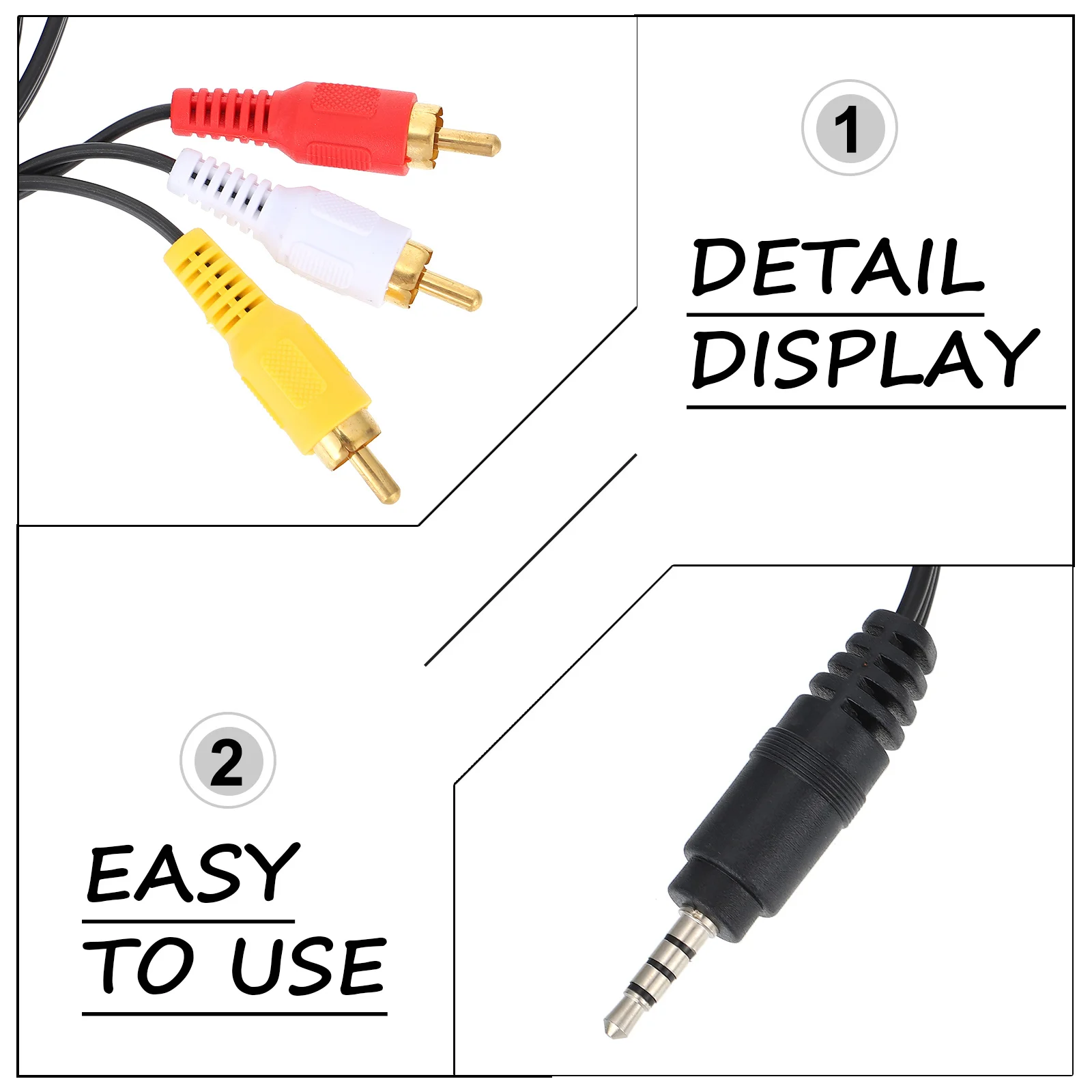 

2pcs Cable Data High Video Composite Cord Flexible Connector Compatible Amplifier 3.5mm to 3 for DVD