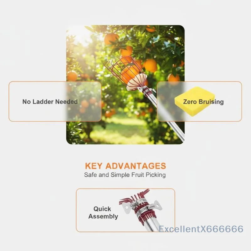 Portable Fruit Picking Device Reusable Nylon Basket Fruit Catcher Tool for Backyard Orchard Gardening Fruit Collection