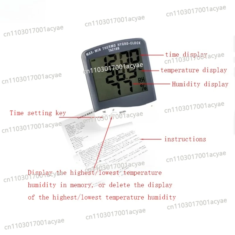 TA218B Electronic Thermometer Hygrometer - 5-Piece Set with Time Display, Indoor Temperature & Humidity Gauge