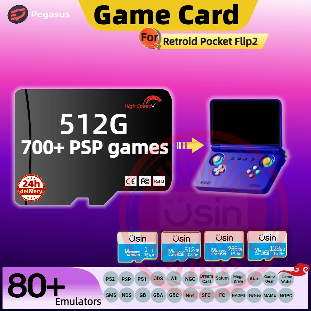 Game Card For Retroid Pocket Flip2 RP Memory TF Retro Games PS2 PSP Android Handheld Gaming Console Gaming SD Cards PegasusG