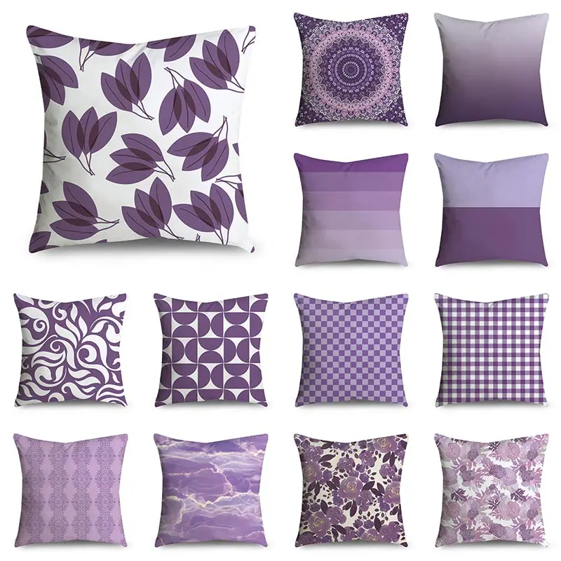 Pillowcase Home Sofa Decoration Pillow Purple Pattern  Cushion Cover Floral  Car