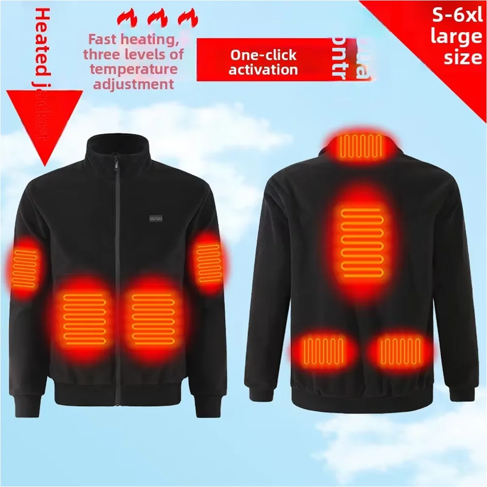 Heated Jacket Men Winter 8 Heating Zones USB Electric Heating Fleece Coat Outdoor Thermal Warm (Not Included The Power Bank)