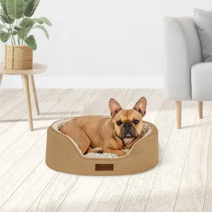 

Pet Products Medium Foam Oval Lounger Dog & Cat Bed With Reversible Pillow, Nutmeg