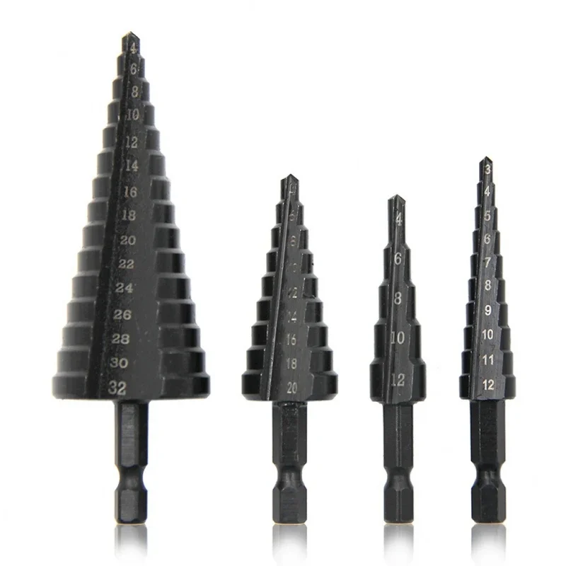 Hexagonal shank straight groove black step drill bit 3-12/4-12/4-20/4-32mm reaming step drill tower drill tool set
