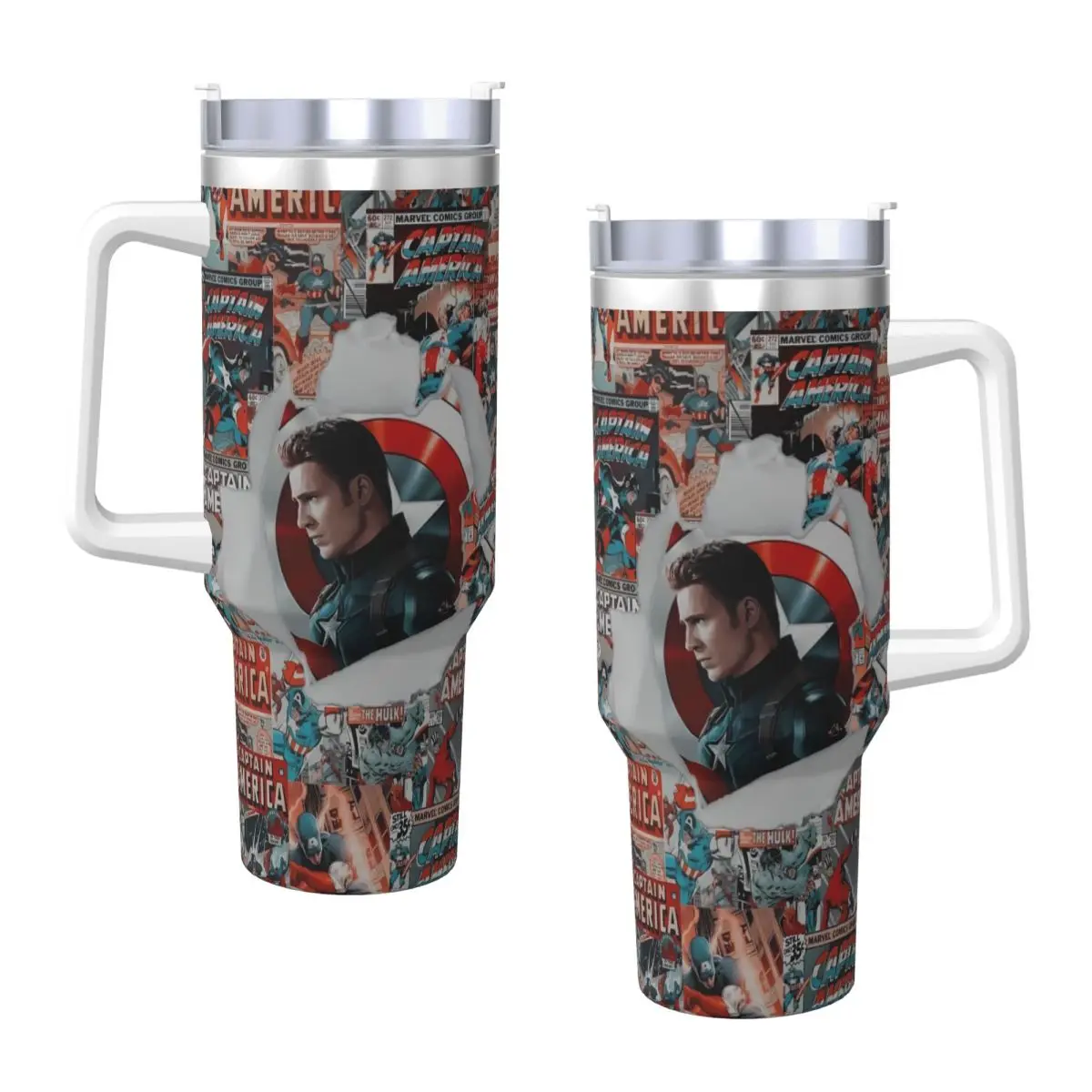 

Stainless Steel Tumbler Captain America Comics Mugs Cup With Straws Cold and Hot Water Bottle Heat Preservation 40oz Thermal Cup
