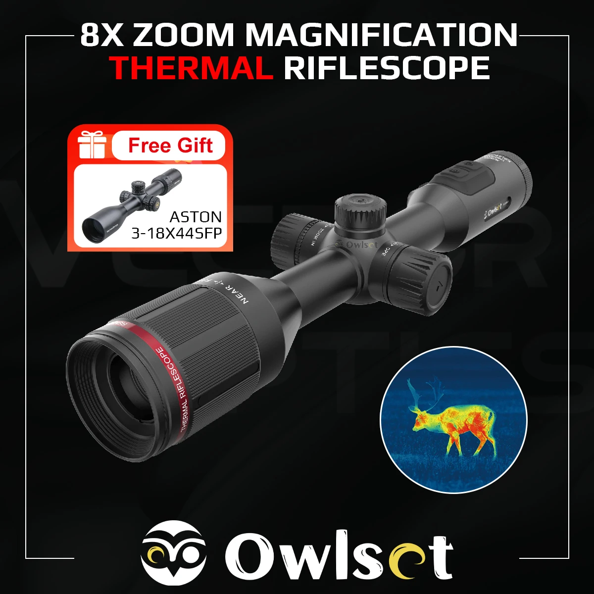 Owlset 4X Zoom Magnification Thermal Imaging Riflescopes With WIFI Connection & 10H Battery Runtime IP67 Waterproof For Hunting