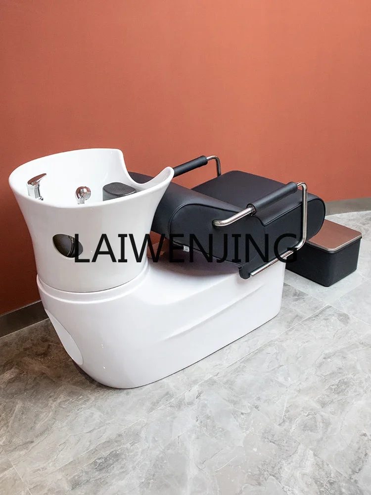 b Simple Barber Shop Half Lying Shampoo Chair for Hair Salon Fiberglass Beauty Salon Ceramic Basin Flushing Bed