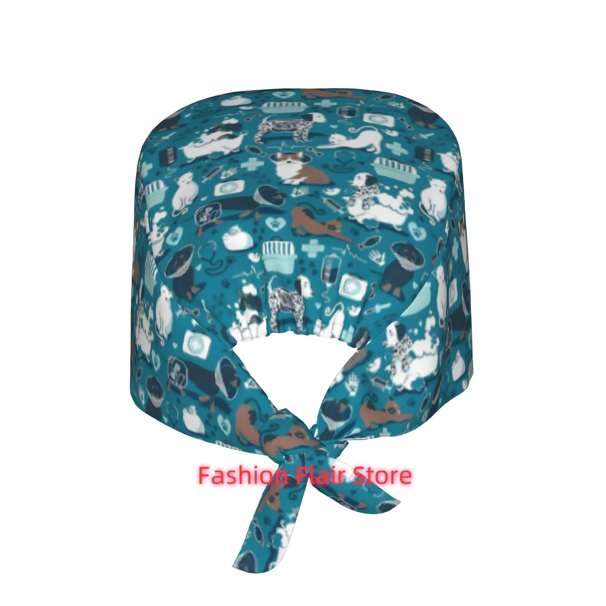 Medicine Joyful And Healthy Companions Turquoise Backdrop Aqua Accents Navy Blue White And Brown Felines Work Cap