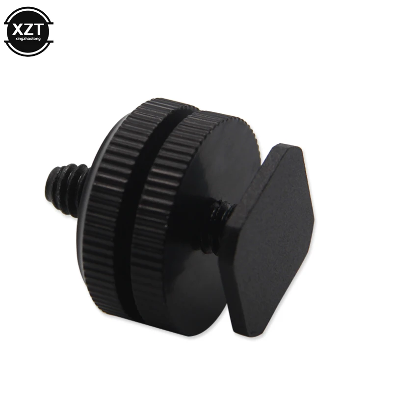 1Pcs Metal 1/4" 3/8" Dual Nuts Tripod Mount Screw Black to Flash Hot Shoe Adapter Stand For Camera Studio Accessory