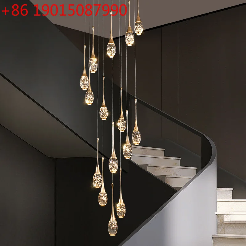 

Лестничная длинная люстра, легкая роскошная хрустальная вращающаяся вилла, полая квартира, люстра для высокой гостиной