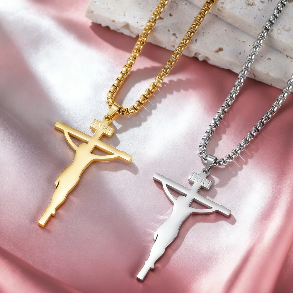 Dawapara INRI Crucifix jésus croix pendentif collier chrétien catholique hommes foi collier en acier inoxydable bijoux