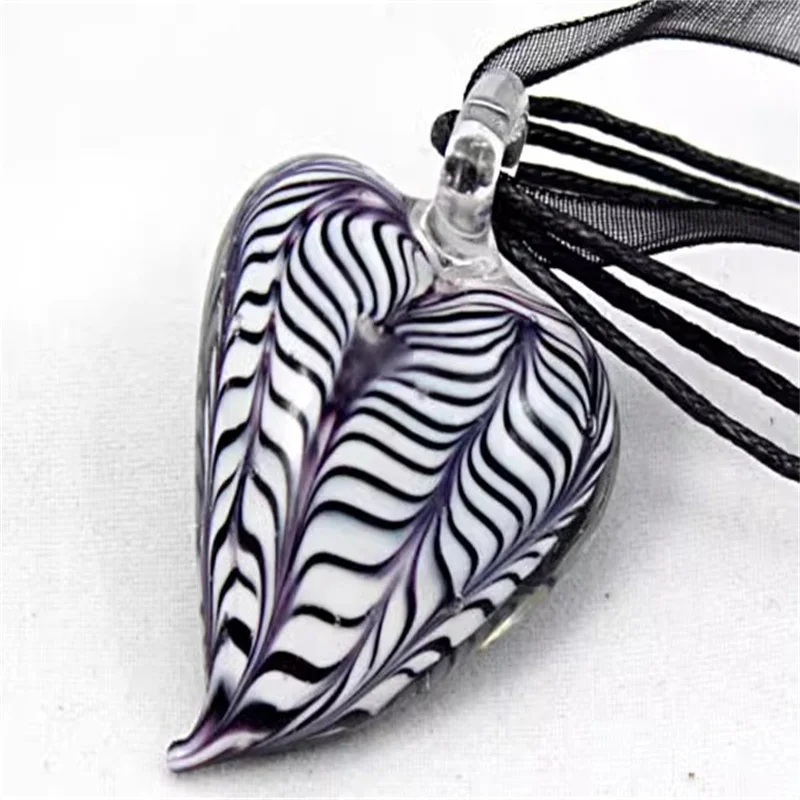 Handmade Stripe Bicolor Heart Glaze Pendant Murano Lampwork Glass Pendant For Women\'s Necklace Sweater Chain Bracelet Jewelry