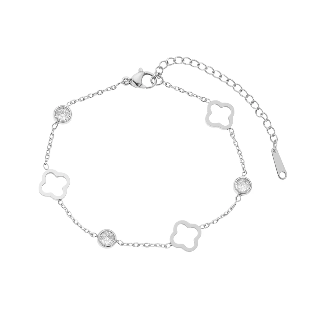 الفولاذ المقاوم للصدأ لاكي الجوف البرسيم كريستال زركونيا سوار تصميم بسيط وسخي مجوهرات المعصم للنساء ارتداء اليومي #6